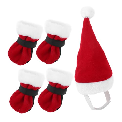 GRIRIW Hunde Katzen Weihnachten Weihnachtskostü Set Für Haustiere 1 Set Weihnachtsmann Hut Und Socken Für Hunde Und Katzen 5 Teilig Ideal Für Cosplay Und Feiertagsfeiern Hunde Cappy von GRIRIW