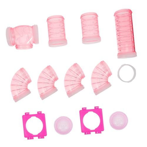 GRIRIW 12 Teiliges Hamster Röhrenmodul Set Bunte Tunnel Für Hamsterkäfig DIY Spielplatz Zubehör 2 Endkappen 2 Platten 1 Tunnel Pink Perfekt Für Aktive Kleintiere von GRIRIW