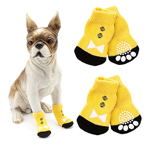 GRIRIW 4 Stück Baumwollsocken Für Haustiere Hundeschuhe Für Heißes Pflaster Verbandschuhe Für Hunde Hundepfote Lustige Socken Hundesocke Socken Mit Hundegriff Hundekleidung Pfoten Yellow von GRIRIW