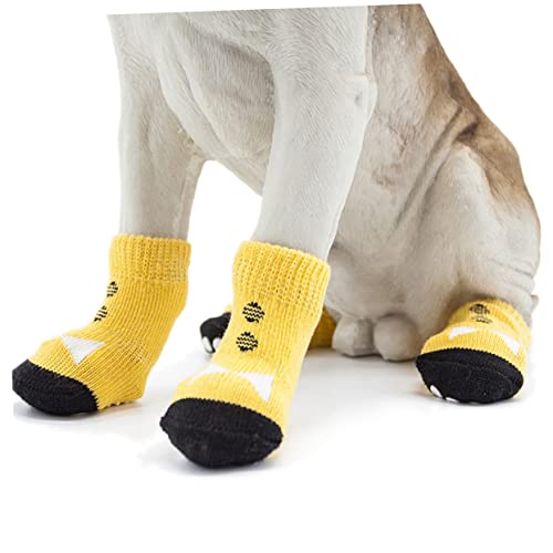 GRIRIW 4 Stück Baumwollsocken für Haustiere Hundekleidung Körbe für Hundespielzeug Socken Hund Hundematten Welpensocken paw Socks hundepflege Dog Clothes sockenschuhe Hundesocken Yellow von GRIRIW