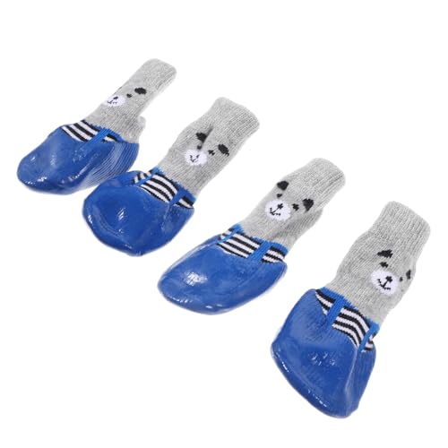 GRIRIW 4 Stück Haustierschuhe Hund Katze Welpe Dog Accessories Dog Shoes Cartoon Haustiersocken Tierpfoten kompakte Haustiersocken Wiederverwendbare Pfotenschützer Baumwolle Sky-Blue von GRIRIW