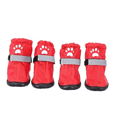 GRIRIW 4 Stück Regenstiefel Für Haustiere Reflektierende Hundeschuhe Schuhe Für Hunde rutschfeste Haustierschuhe rutschfeste Welpenschuhe Pfote Anti-rutsch-hundestiefel Rot Polyester von GRIRIW