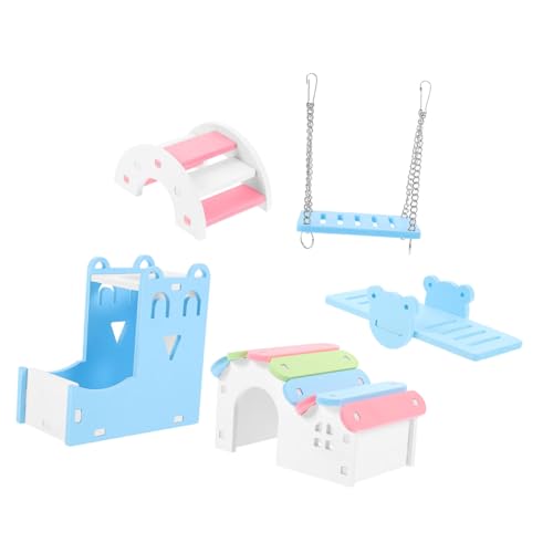 GRIRIW 5Stücke Teiliges Hamster Set Hamsterhaus Mit Wippe Brücke Und Spielplatz Für Kleintiere Für Hamster Zwerghamster Und Andere Nager von GRIRIW