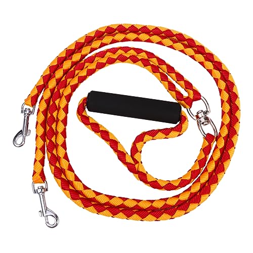 GRIRIW Doppelköpfige Hundeleine Mit Gewebtem Halsband Für Haustiere Robuste Außenleine Rot Und Gelb Größe Ideal Für Aktive Hunde Und Outdoor Aktivitäten von GRIRIW