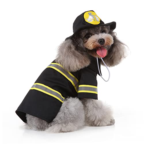 GRIRIW Haustier Hundekleidung Feuerwehrmann Uniformform XL Schwarz Ideales Kostüm Für Partys Und Auftritte Geeignet Für Hunde Katzen Und Welpen von GRIRIW