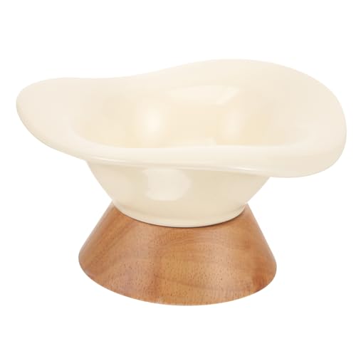 GRIRIW Haustiernapf pet Feeder pet Water Bowl Trinknapf katzenschälchen pet Bowl praktischer Katzennapf Hundenapf aus Keramik Katzennapf aus Keramik Tierfutterbehälter hölzern Beige von GRIRIW