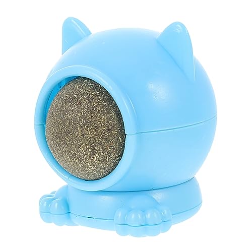 GRIRIW Pfefferminzbällchen Lecken Cat Kaut Katzenminze Katzenminister Drehbare Katzenminze Katzenautospielzeug Katzen-Kick- Kauspielzeug Blue Polygonum Holz von GRIRIW