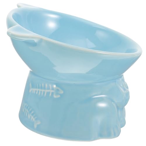 Keramiknapf für Haustiere pet Water Bowl pet Bowl Keramik Katzen Schüssel cat Bowls Keramik katzennapf Katzengeschirr für Lebensmittel süße Katzennäpfe Erhöhter Futternapf Sky-Blue GRIRIW von GRIRIW