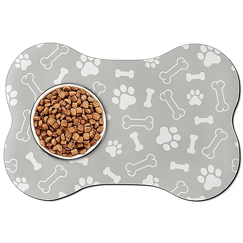 GROBRO7 Pet Food Mat Absorbierende Hundematten für Futter und Wassernapf, schnell trocknende, leicht zu reinigende Haustier Wasserspender Matte, rutschfest, Katzenzubehör (Bones) von GROBRO7