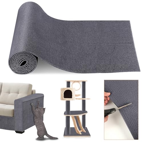 GROFIS 200cmx40cm Selbstklebend Kratzmatte Katze, DIY Kratzschutz Sofa Katze, Kratzteppich Katze für Wand Tür Möbel Katzenständer Katzenturm, Kratzmöglichkeiten für Katzen, Dark Grey von GROFIS