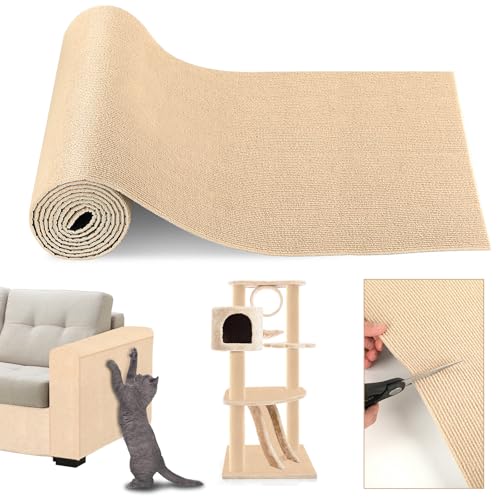 GROFIS 200cmx40cm Selbstklebend Kratzmatte Katze, DIY Kratzschutz Sofa Katze, Kratzteppich Katze für Wand Tür Möbel Katzenständer Katzenturm, Kratzmöglichkeiten für Katzen, Khaki von GROFIS