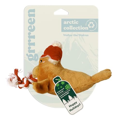 GRRREEN Holiday Collection Hundespielzeug, Walter der Walross, niedlich, langlebig und nachhaltig, Plüsch-Kauspielzeug für Hunde, aus umweltfreundlichen und recycelten Materialien, Grün von GRRREEN