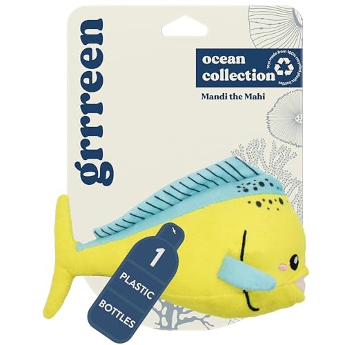 GRRREEN Ocean Collection Hundespielzeug, Mandi The Mahi Mahi, klein, niedlich, langlebig und nachhaltig, Plüsch-Kauspielzeug für Hunde, hergestellt aus umweltfreundlichen und recycelten Materialien, von GRRREEN