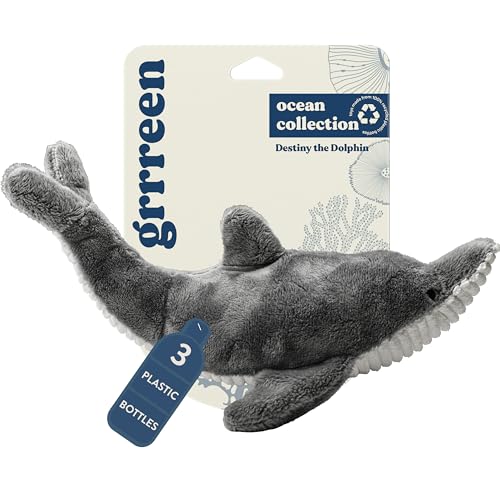 GRRREEN Ocean Collection Hundespielzeug, mittelgroß, Destiny der Delfin, niedlich, langlebig und nachhaltig, Plüsch-Kauspielzeug für Hunde, hergestellt aus umweltfreundlichen und recycelten von GRRREEN