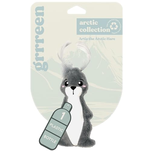 GRRREEN Stofftier-Katzenspielzeug | Arctic Collection | Feder-Arktis-Hasenspielzeug für Indoor-Katzen | Niedliches interaktives Plüschtier zum Schlagen & Spielen | Hergestellt aus umweltfreundlichen von GRRREEN