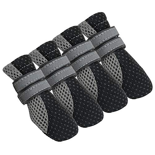 GSJNHY Hundeschuhe 4 STÜCKE Reflektierende Hundeschuhe No-Rutsch wasserdichte Stiefel Atmungsaktiv Regen Tragen Paw Protector Outdoor Socke Für kleine mittelgroße Hunde (Color : Black, Size : L) von GSJNHY