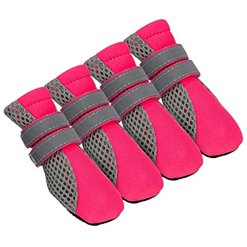 GSJNHY Hundeschuhe 4 STÜCKE Reflektierende Hundeschuhe No-Rutsch wasserdichte Stiefel Atmungsaktiv Regen Tragen Paw Protector Outdoor Socke Für kleine mittelgroße Hunde (Color : Pink, Size : M) von GSJNHY