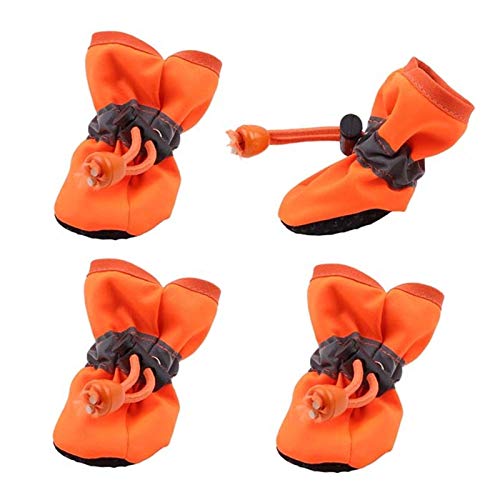 GSJNHY Hundeschuhe 4 stücke wasserdichte Haustier Hund Schuhe Winter warme weich dick atmungsaktive Hund Stiefel Anti rutsch Schuhe für kleine Hunde Haustiere (Color : Orange, Size : M) von GSJNHY