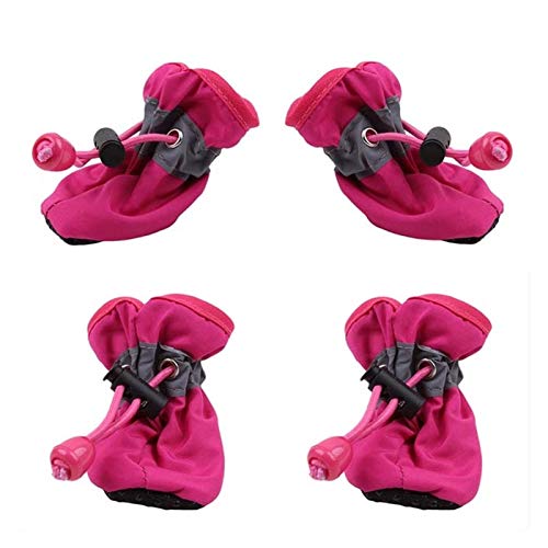 GSJNHY Hundeschuhe 4 stücke wasserdichte Haustier Hund Schuhe Winter warme weich dick atmungsaktive Hund Stiefel Anti rutsch Schuhe für kleine Hunde Haustiere (Color : Rose red, Size : L) von GSJNHY