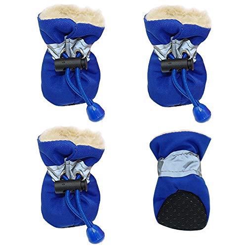 GSJNHY Hundeschuhe 4 stücke wasserdichte Winter Hund Hund Schuhe rutschfeste Regen Schnee Stiefel Schuhe dick warm für kleine Katzen Hunde welpen Hund socken Booties (Color : Blue, Size : L) von GSJNHY