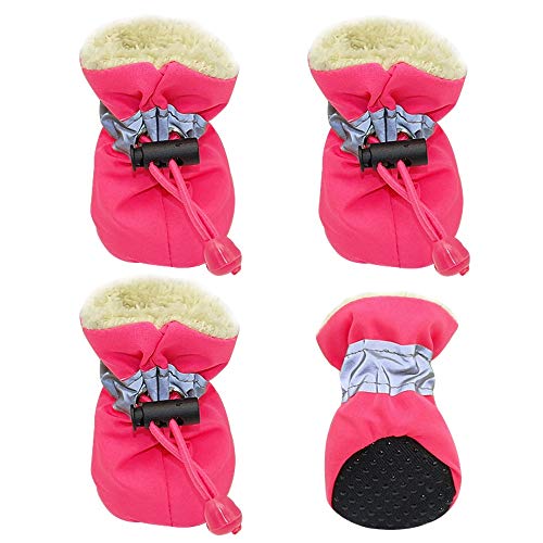 GSJNHY Hundeschuhe 4 stücke wasserdichte Winter Hund Hund Schuhe rutschfeste Regen Schnee Stiefel Schuhe dick warm für kleine Katzen Hunde welpen Hund socken Booties (Color : Rose, Size : M) von GSJNHY