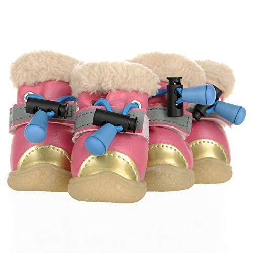 GSJNHY Hundeschuhe Haustierstiefel Hund Schuhe Welpen Winter Warme Baumwollstiefel Hundeschuhe warm (Color : Pink, Size : 2) von GSJNHY