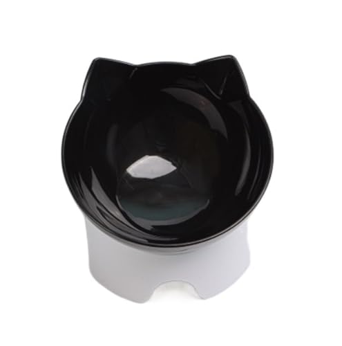 Hoher Katzenschüssel Erhöhter Futternapf for Katzen, transparenter Kunststoff, Tierfutter, Wassernapf, 15 Grad geneigtes Design, Nackenschutz for Katzen und Hunde für Futter und Wasser (Color : Black von GSJNHY