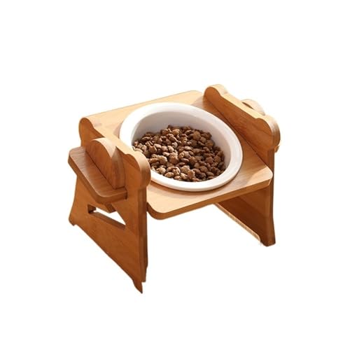 Hoher Katzenschüssel Haustiere Doppelnapf Hund Katze Futter Wasser Feeder Ständer Erhöhte Keramik Schüssel Schüssel Holztisch Heimtierbedarf für Futter und Wasser (Color : Single Bowl) von GSJNHY