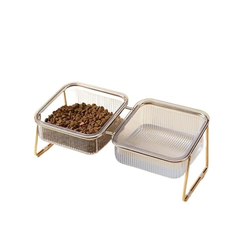 Hoher Katzenschüssel Katze Doppel Schüssel mit Ständer Haustier Kätzchen Welpen Transparente Futternapf Metall Erhöhten Wasser Feeder Hundenapf Liefert für Futter und Wasser (Color : 30.5x14.4x11cm) von GSJNHY