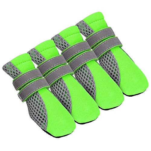 Hundeschuhe 4 STÜCKE Reflektierende Hundeschuhe No-Rutsch wasserdichte Stiefel Atmungsaktiv Regen Tragen Paw Protector Outdoor Socke Für kleine mittelgroße Hunde (Color : Green, Size : M) von GSJNHY