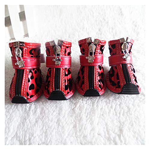 Hundeschuhe 4 Teile/Satz Gold Haustier Hund Schuhe PU Anti-Rutsch-Stiefel für kleine Hunde Teddy Dog Katze wasserdichte Schuhe pfotenschutz (Color : Red, Size : 3) von GSJNHY