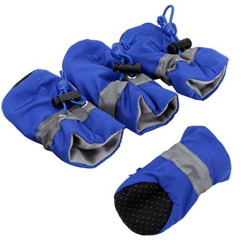 Hundeschuhe Antiscid Welpenschuhe 4 stücke Soft-Sohlen Hundeschuhe wasserdichte Weiche Haustier Pfote Haustier Zubehör pfotenschutz (Color : Blue, Size : 1) von GSJNHY