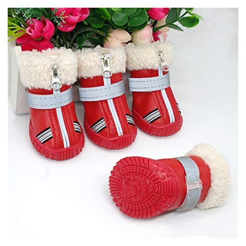 Hundeschuhe Warme Haustier Hund Schuhe Winter wasserdichte Haustier Hund Stiefel Schuh Regen Schneestiefschuhe Reflektierende Nonslip Schuhe für kleine große Hunde pfotenschutz (Color : Red, Size : von GSJNHY