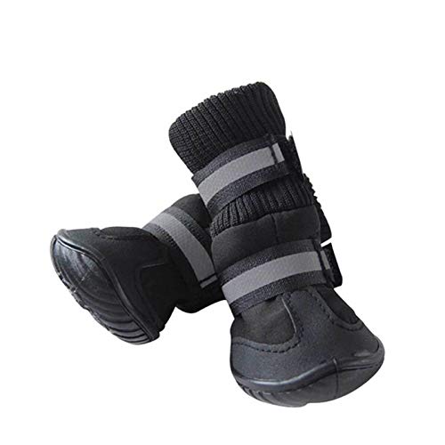 4 / pcs Hundeschuhe Golden Retriever Samos Husky wasserdichte rutschfeste Winterhundefüße Große Hund Baumwollstiefel Pet Schuhe Hundeschuhe 871 (Color : Black, Size : L) von GSXLZ