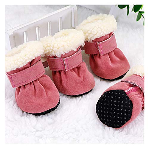 4 stücke Winter Hund Haustierschuhe Anti-Rutsch Schneestiefel für kleine Hunde Dicke Katze Welpenschuhe Socken Haustierstiefel für Chihuahua Hundeschuhe 871 (Color : Pink, Size : M) von GSXLZ