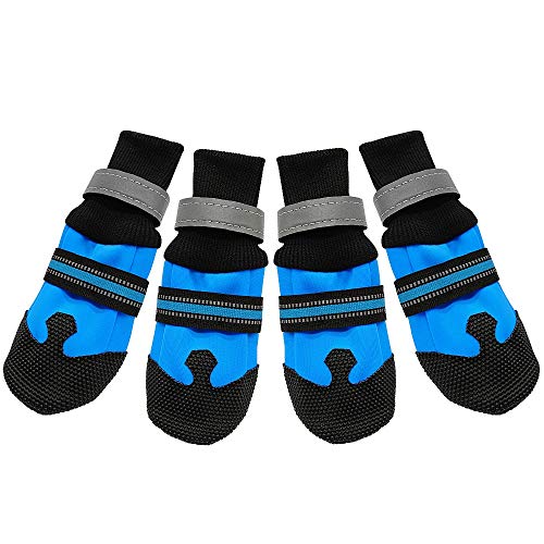 4 stücke wasserdichte Winter Haustier Hund Schuhe rutschfeste Snow Haustier Stiefel Pfote beschützer warm für mittelgroße große Hunde Labrador Hundeschuhe 871 (Color : Blue, Size : S) von GSXLZ