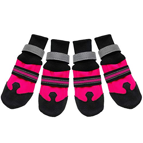 4 stücke wasserdichte Winter Haustier Hund Schuhe rutschfeste Snow Haustier Stiefel Pfote beschützer warm für mittelgroße große Hunde Labrador Hundeschuhe 871 (Color : Rose, Size : L) von GSXLZ