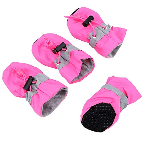 Antiscid Welpenschuhe 4 stücke Soft-Sohlen Hundeschuhe wasserdichte Weiche Haustier Pfote Haustier Zubehör Hundeschuhe 871 (Color : Pink, Size : 1) von GSXLZ