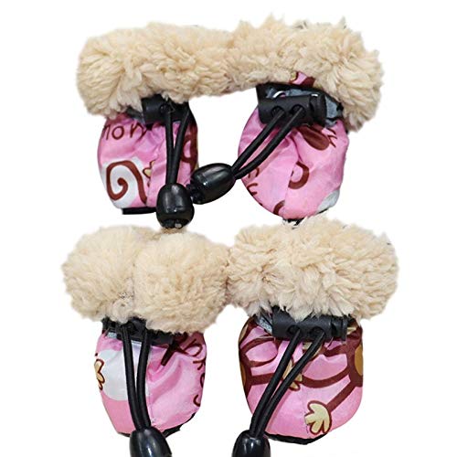 Stiefel 4 Pack/Set Hund Winter Regen Stiefel mit leiner Karikatur wasserdicht verdickung Anti rutsch weich warme Schuhe für Hund Hundeschuhe 871 (Color : Pink, Size : 3) von GSXLZ