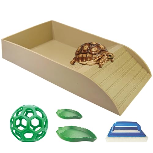 GSYUWIH Schildkröten-Wasserschalen-Set, Schildkröten-Wasserschale mit Rampe und Schildkröten-Wasserschale, Schildkröten-Futterball, Scheuerbürste, Amphibien-Reptilien-Wassernapf, Schildkrötenpool, von GSYUWIH