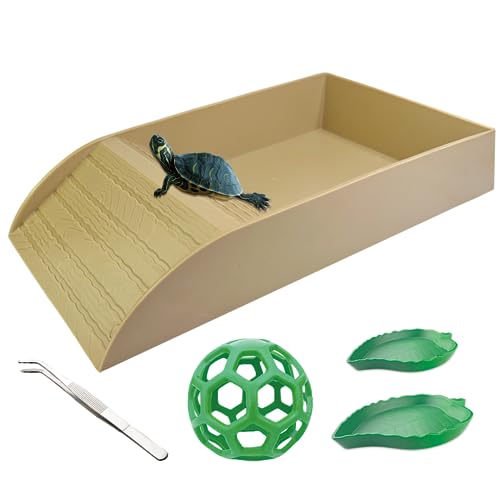 GSYUWIH Schildkrötenlebensraum mit Pisten, Schildkrötenlebensraum-Set mit Schildkröten-Wasserschale, Futterzange und Futterball, Schildkrötenzubehör für Schildkröten, Schildkröten, Eidechsen, von GSYUWIH