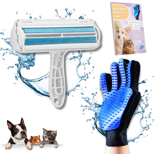 GT_STORE | Katzenhandschuh, Hundehandschuh, Tierhaarbürste, Tierhaarentfernungshandschuh, sehr weiche Massage mit gratis eBook - (rechtsblau) (Handschuh + blaue Bürste) von GT_STORE