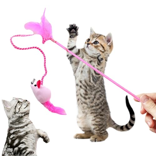 GTFYUDGH Katzen Teaser, Katzenstabspielzeug für Innenkatzen,Gefüllte Mäuse Formen interaktive Federstock Cat Toys - Kätzchen String Spielen mit Catnip für Kätzchen Indoor -Zubehör von GTFYUDGH