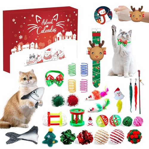 GUAHKUN 2024 Katzen Adventskalender 2024 Weihnachtskalender Für Katzen, Interaktives Kätzchenspielzeug Weihnachts Countdown Katze Interaktives Spielzeug Adventskalender Geschenke (D) von GUAHKUN