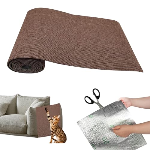 GUAHKUN Self-Adhesive Scratching Boards, Kratzmatte Katze, Kratzmatte Selbstklebend, 200 cm x 40 cm Kratzteppich Katze, Cat Wall Rug, DIY Scratching Board (Braun) von GUAHKUN