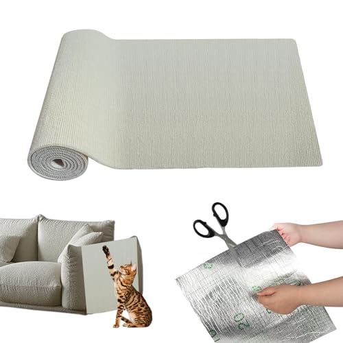 GUAHKUN Self-Adhesive Scratching Boards, Kratzmatte Katze, Kratzmatte Selbstklebend, 200 cm x 40 cm Kratzteppich Katze, Cat Wall Rug, DIY Scratching Board (Gebrochenes Weiß) von GUAHKUN