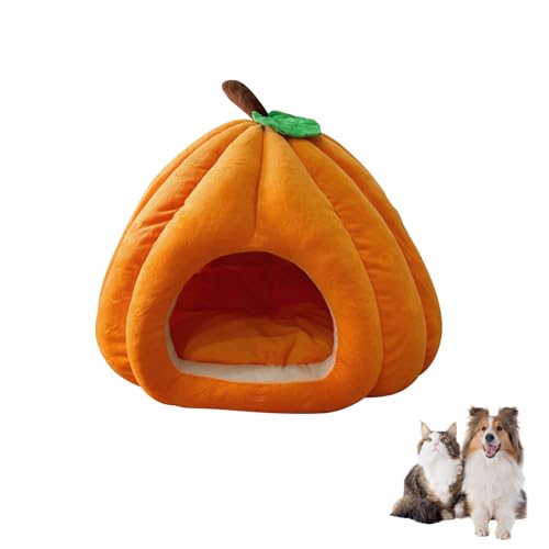 Kürbis Katzenbett Katzenhöhle Katzenhaus Indoor,Halloween Kürbisform Katzenhöhle Bett,Halloween Kürbisform Katzenhöhle Bett,Winterfeste Katzenhäuser,Warme Höhle Für Katzen Kleine Hunde (Orange, S) von GUAHKUN