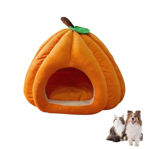 Kürbis Katzenbett Katzenhöhle Katzenhaus Indoor,Halloween Kürbisform Katzenhöhle Bett,Halloween Kürbisform Katzenhöhle Bett,Winterfeste Katzenhäuser,Warme Höhle Für Katzen Kleine Hunde (Orange, M) von GUAHKUN