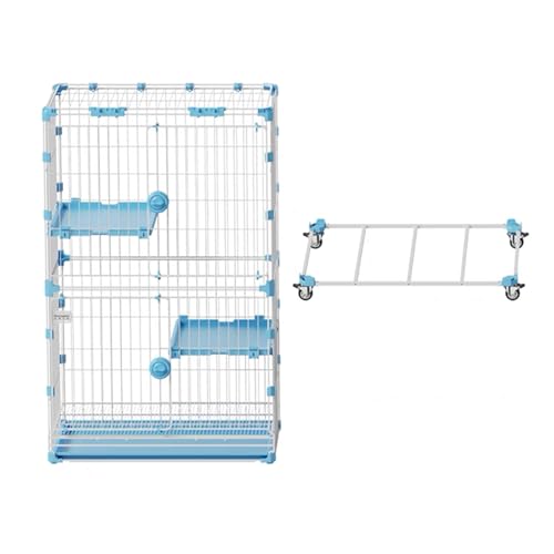 GUAWJRZDP 1/2-stöckiges Katzengehege, DIY-Katzenlaufstall, Großer Katzenkäfig, Metall, Mit Oberlicht, Mit Rädern, Plattform, Abnehmbar, Kätzchenkäfig(Blauw,2-Tier) von GUAWJRZDP