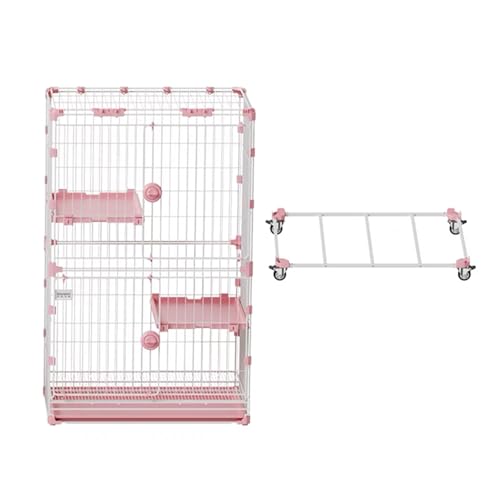 GUAWJRZDP 1/2-stöckiges Katzengehege, DIY-Katzenlaufstall, Großer Katzenkäfig, Metall, Mit Oberlicht, Mit Rädern, Plattform, Abnehmbar, Kätzchenkäfig(Pink,2-Tier) von GUAWJRZDP